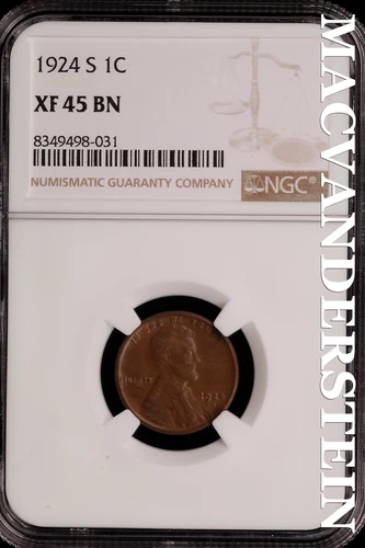 1924-S Lincoln Wheat Cent - NGC XF 45 BN - Scarce  No Reserve  #SLH110