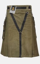 Cotton Olive Green Utility Kilt