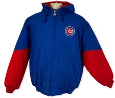 VINTAGE 1990's LOGO 7 CHICAGO CUBS MLB BASEBALL HOODED JACKET COAT MEN'S LARGE