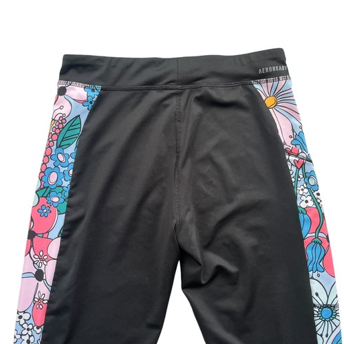 Adidas Girl’s Large 14 Black Multicolor Floral Allover Print Panel Pocket Tights - Picture 13 of 15