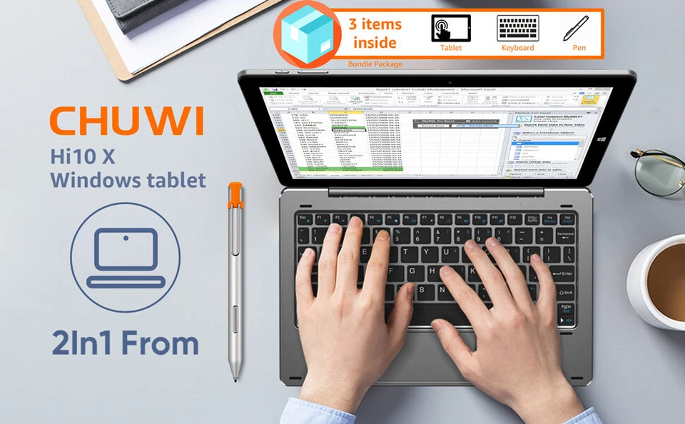 CHUWI Hi10 X 10" Windows Tablet Set Keyboad Stylus 3 In 1 Intel N4120 PC 6+128GB - Image 3 of 4