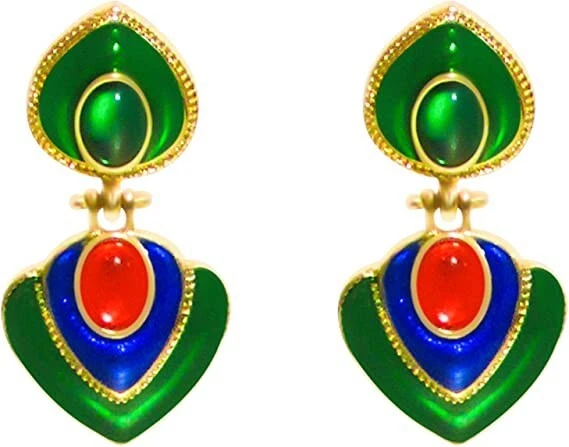 Brincos de declaração verde, brinco de gota multicolorido folheado a ouro - Imagem 2 de 4