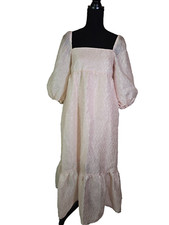 Anthropologie Pink Midi Shift Dress, Size Small Balloon Sleeve Ruffle Fairy