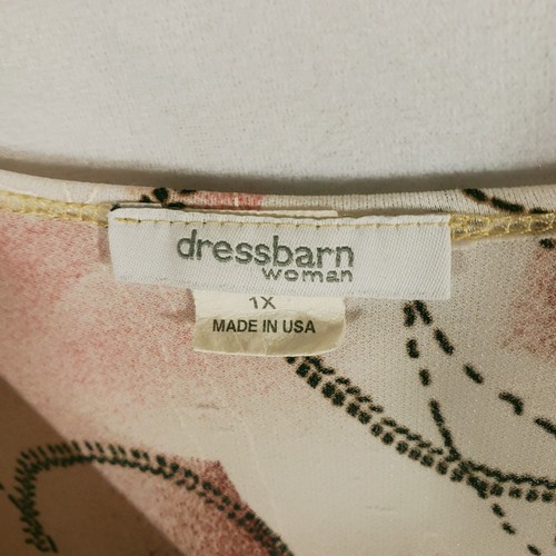 Dressbarn Women's Sz 1X Top Pink Floral Y Neck Sparkles Blouse Tunic Made in USA - Picture 3 of 8