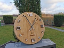 Wanduhr Bambus Holz, Moderne Uhr, Luxusuhr, 3D Struktur, 24cm, geräuschlos