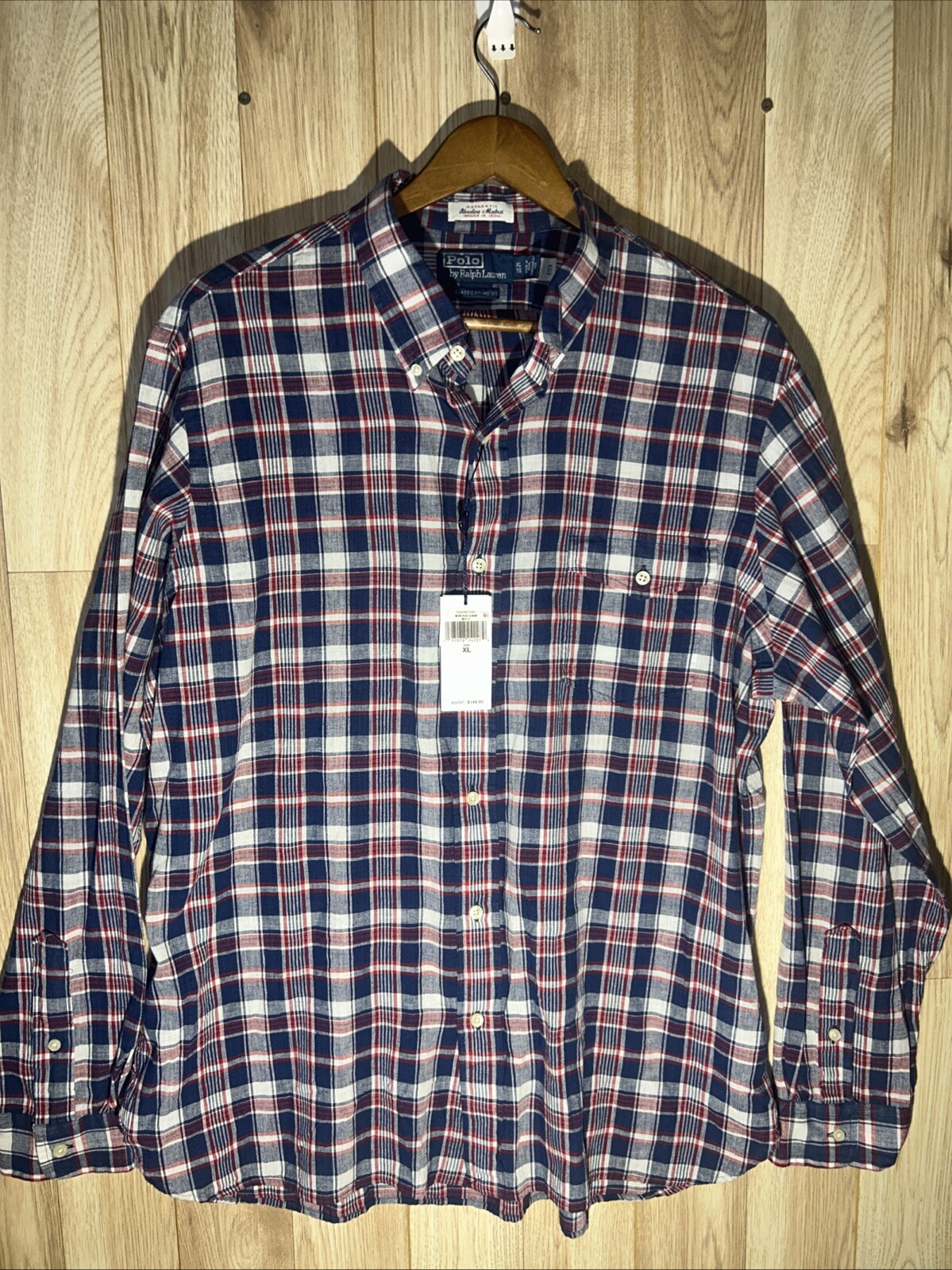 NWT Ralph Lauren Classic Indigo Bleeding Madras Plaid Button Down Shirt Mens XL  