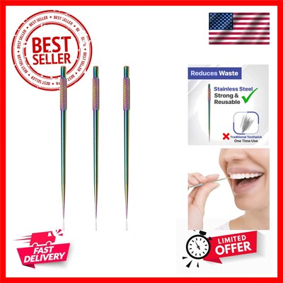 3 Pack Colorful Metal Toothpicks - Stainless Steel Reusable Toothpicks with K...