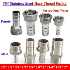 BSP Thread Fitting x Barb Hose Tail End Connector/Splitter 304 Stainless Steel 