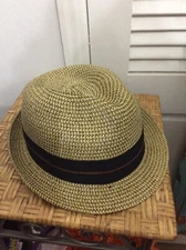 Brown Straw Porkpie Diamond Top Fedora Summer Hat unisex 