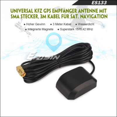 Erisin GPS Empfänger Antenne mit SMA Stecker für Autoradio Navigation 3M Kabel