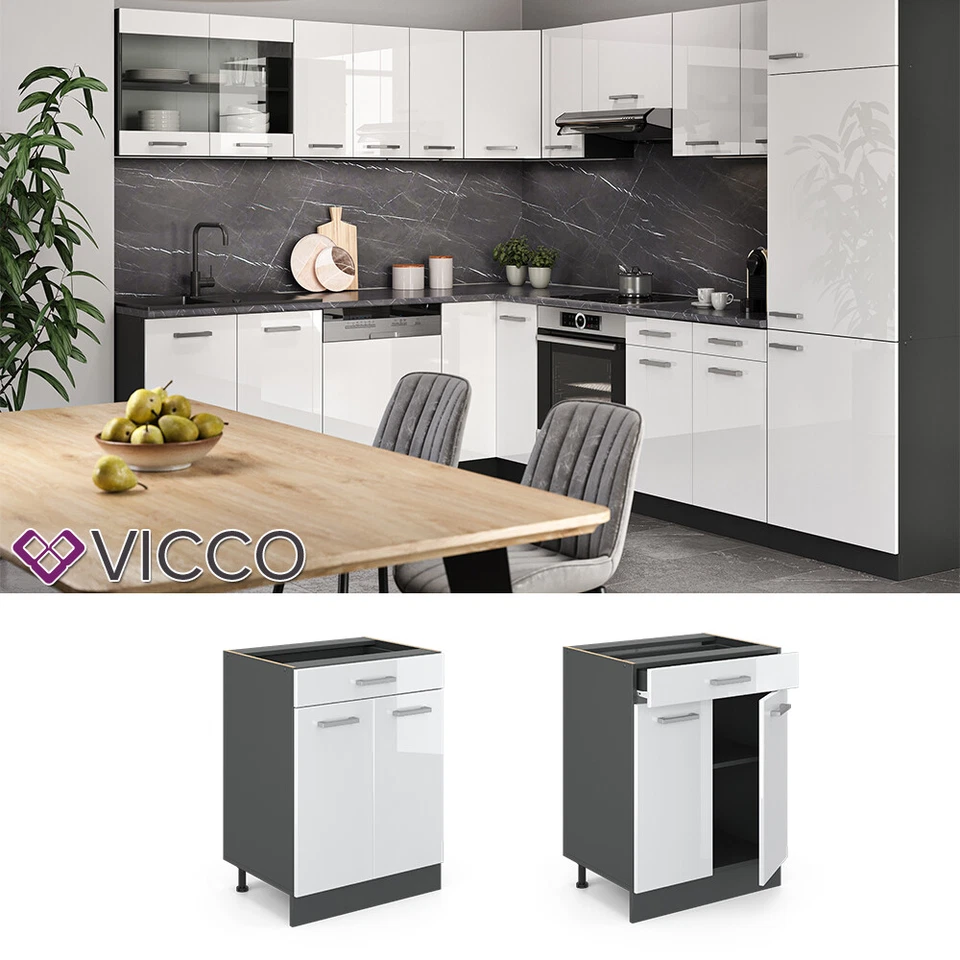 Vicco R-Line Schubunterschrank - Anthrazit/Weiß, 60 x 46 x 81,6cm
