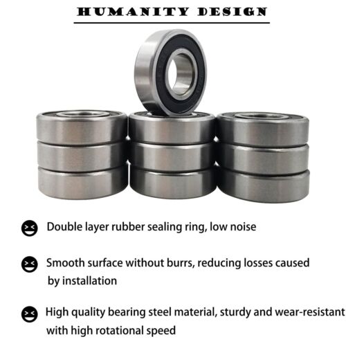 10 PCS R8-2RS 1/2 Inch Bore Double Rubber Sealed Roller Ball Bearing 1/2 X1-1/8 - Picture 4 of 6