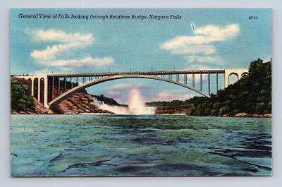 Postcard General View Falls Looking Through Rainbow Bridge Niagara Fall Linen