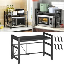 Extendable Microwave Oven Rack Shelf Kitchen Counter Storage Stand Black
