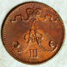 1883 FINLAND UNDER RUSSIA 1 PENNI (HIGH GRADE!)