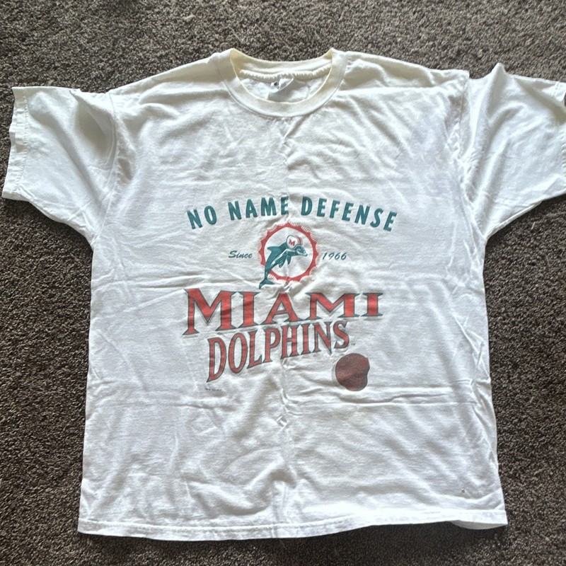 Champion Miami Dolphins NFL "No Name Defense" Shirt White Teal Orange XL