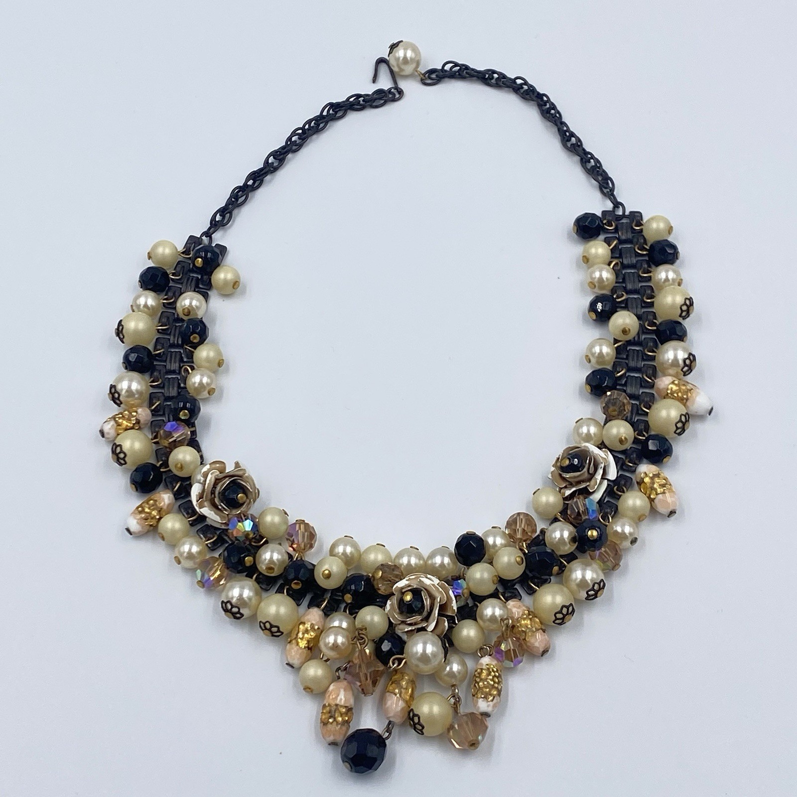 Unsigned Vintage Statement Necklace With Faux Pea… - image 7