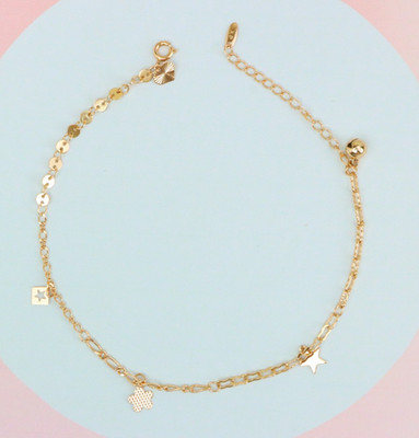 Rose Gold Anklet with Star Charms & Shiny Links, XPAL1170