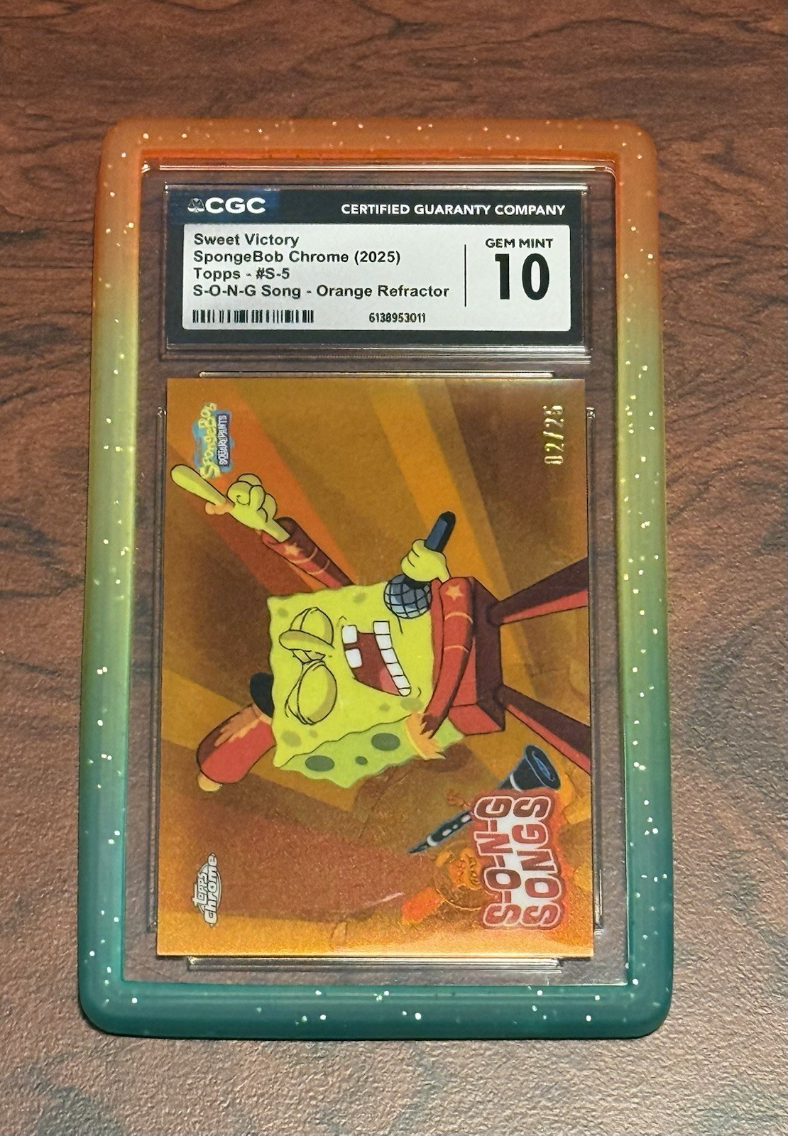 2025 Topps Chrome SpongeBob SquarePants Song Sweet Victory /25 Orange CGC GM 10 view 2