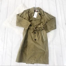Zara Surplus Military Style Khaki Trench Coat Woman - Small NEW Army Green