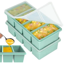 Silicone Freezer Trays with Lids, 1-Cup Soup Container Style Ice Cube Trays f...