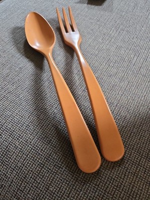 Ellinger's agatized salad servers mustard yellow tan 12'' long