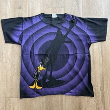 Vintage 1992 Wild Oats Looney Tunes Daffy Duck Shadow AOP Tshirt Size Large