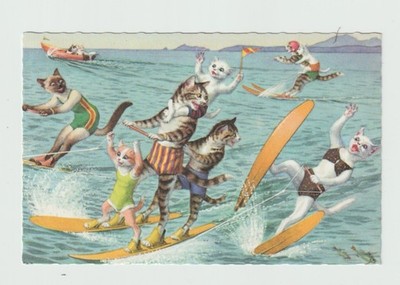 Alfred MAINZER . Humanisierte Katzen. Wasserski CPA 6058.