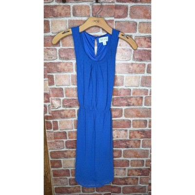 ELLE Royal Blue Swiss Clip Dot Sleeveless Dress Elastic Waist Belted Size 2