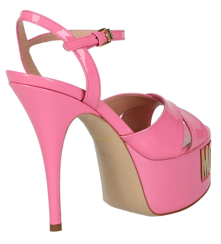 Moschino Women's Logo Sole Leather Platform Heels Sandals Pink