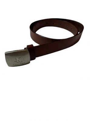 Calvin Klein CK Men s Brown Genuine Leather Logo Plaque Belt Size Large