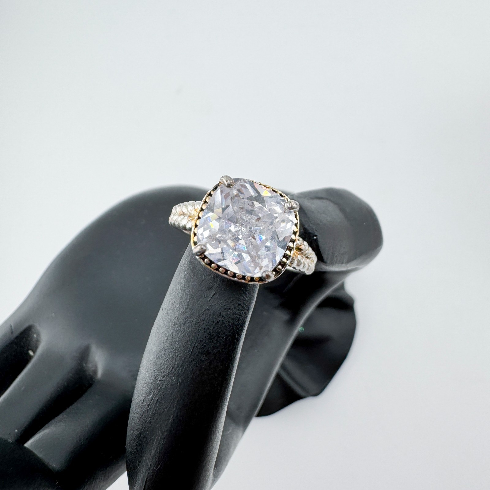 Statement Clear Cushion-Cut Rhinestone Ring Silve… - image 3