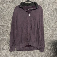 Vanheusen Sweater Men L Purple 1/4 Zip Pullover Grey Collar Dark 