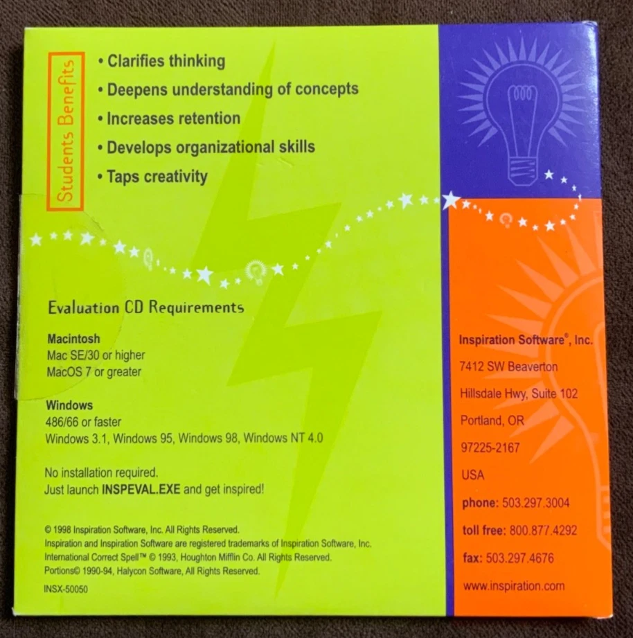 1998 INSPIRATION  K-12 Evaluation CD / HYBRID CD Macintosh/Windows New Sealed - Image 2 of 4