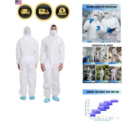 Hazmat Suits 3-Pack or Case of 30, SMS Disposable Paint Suit with Hood & Elas...