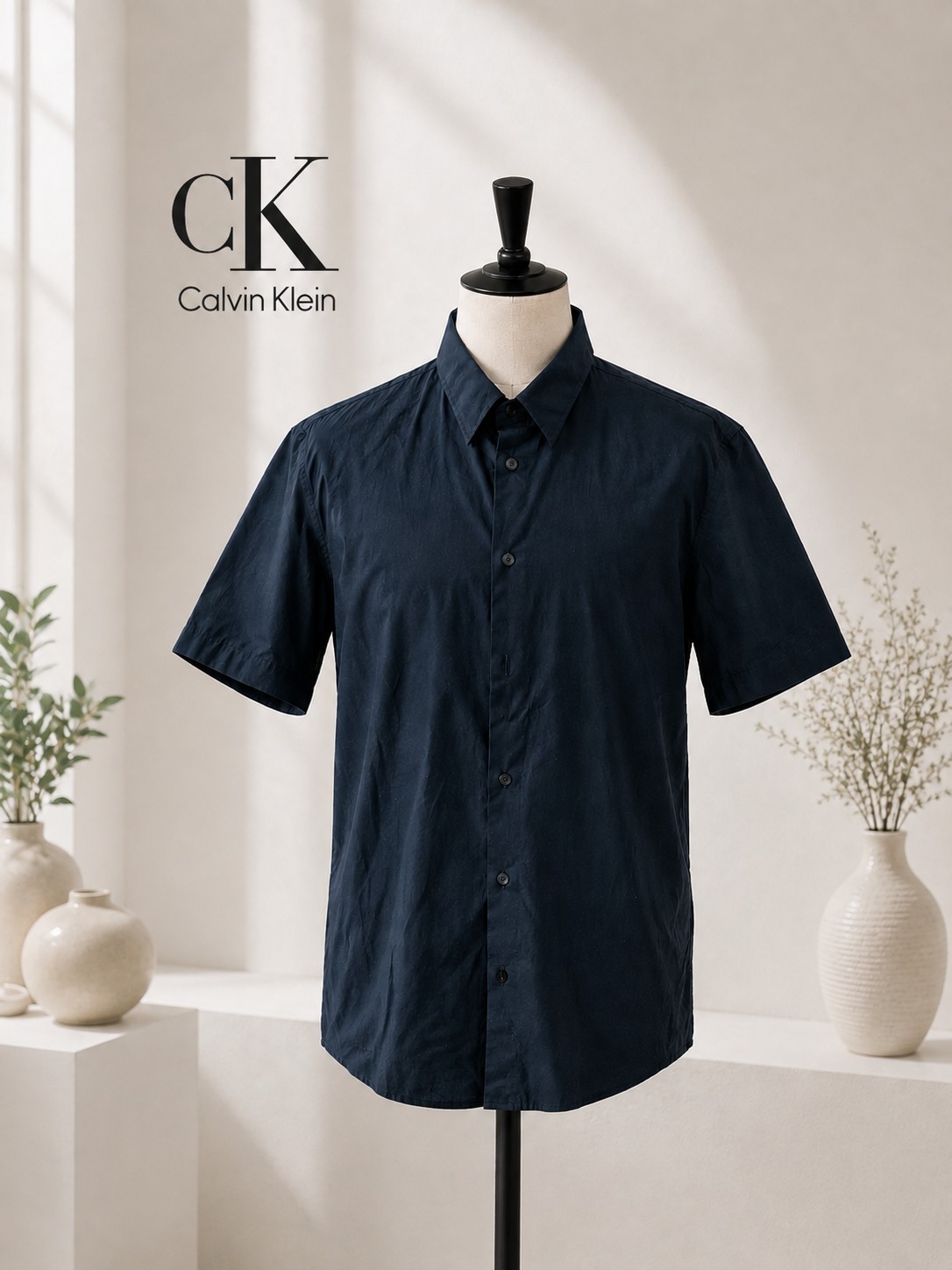 Calvin Klein camicia uomo slim fit 100% cotone blu scuro L collo 41