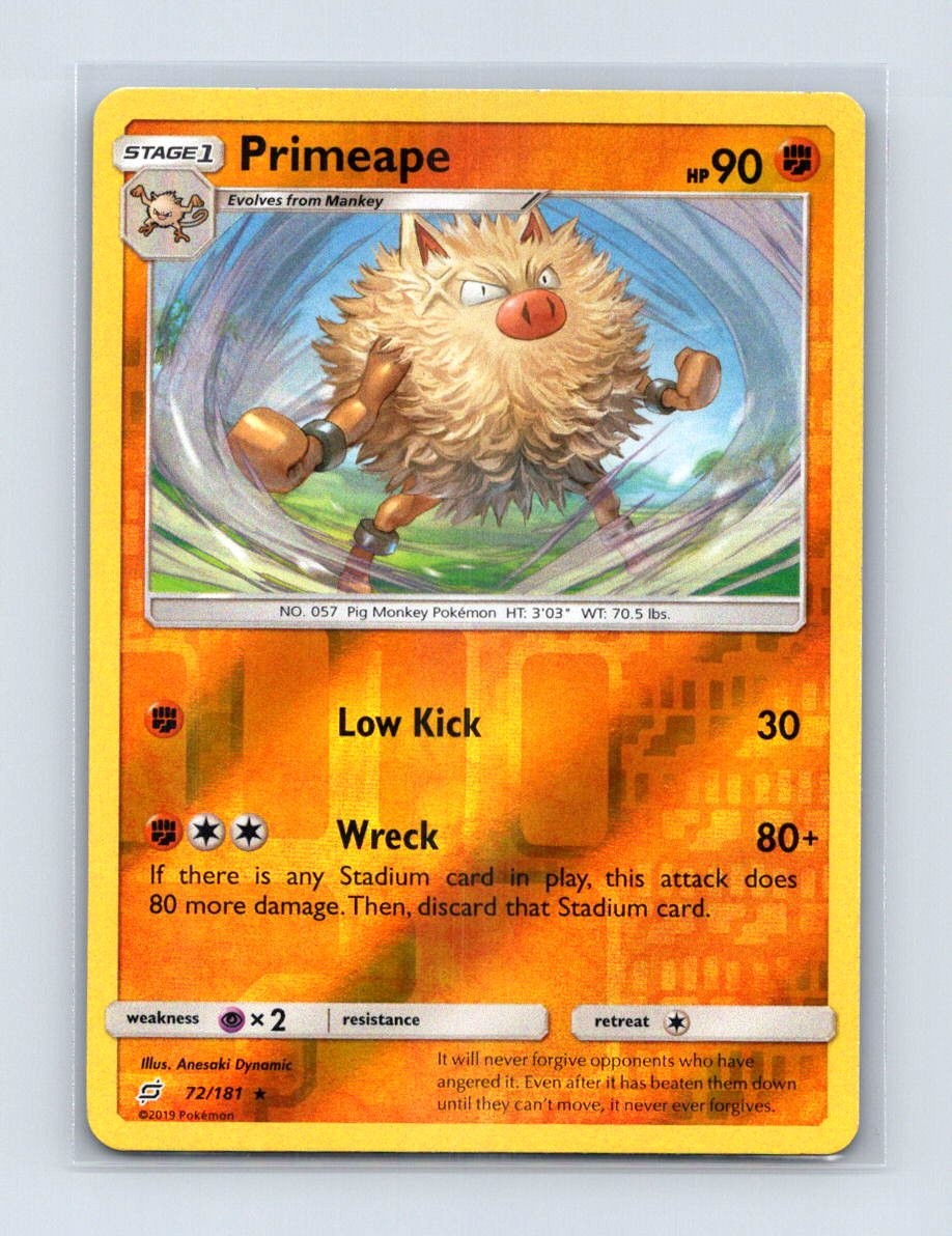 Primeape 72/181 Rare Team Up Pokemon Reverse Holo Lightly Played