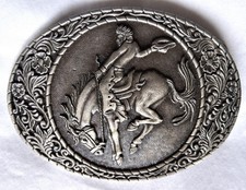 Western Cowboy Bronc Horse Rider Vintage Belt Buckle, Indiana Metal Craft 1981