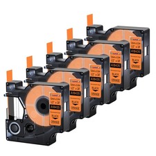 5PK Black on Orange 18435 Vinyl Label Tape 1/2" for Dymo Rhino 1000 5000 6000