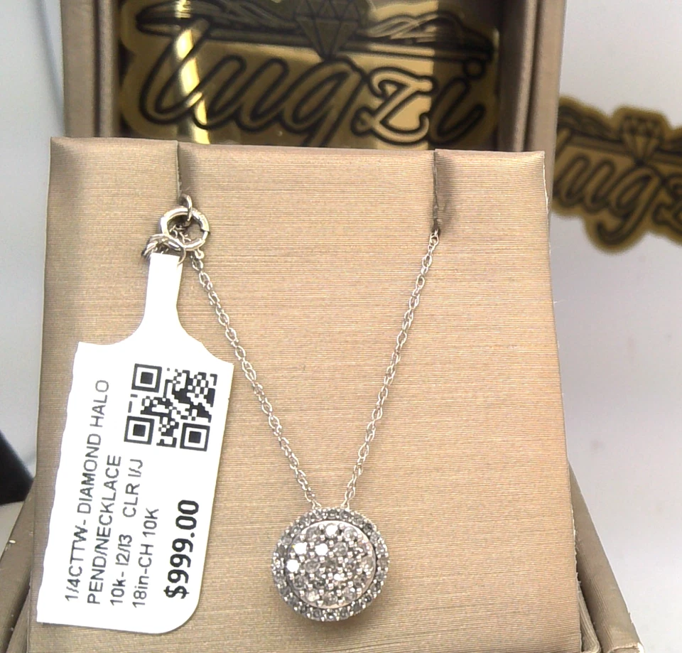 ⚡ $1000 натуральный бриллиант HALO кластер PAVE ожерелье кулон ✨ твердое-10k белое золото - Изображение 3 из 4