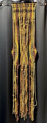 Vintage Handmade Macrame Wall Hanging 18  x 78  Hippie Boho Chic Brown 1970s