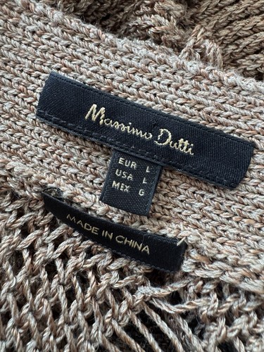 Massimo Dutti Crochet Knit Cardigan Size L Brown Bronze Button Up Cotton Blend - Bild 8 von 9