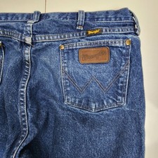 Wrangler 47MWZ Regular Fit Zip Fly Dark Denim Destroyed Jeans Men's Size 36x30