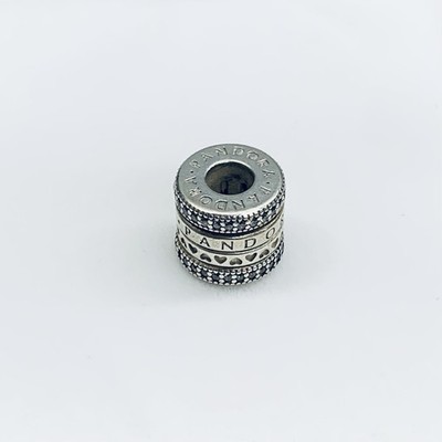 Vintage Retired Pandora 925 Sterling Silver Spinning Hearts Pave Spacer Charm
