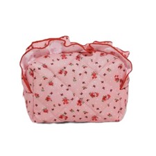 Flower Bow Ruffle Pink Makeup Bag Quilt Floral Cottagecore Zipper Pouch