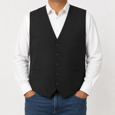 Pronto Uomo Platinum Vest Waistcoat Mens 2XL Black Wool Adjustable Back