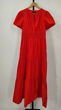 Quince Women 100% Organic Cotton Poplin Tiered Maxi Dress Vermilion Red XS