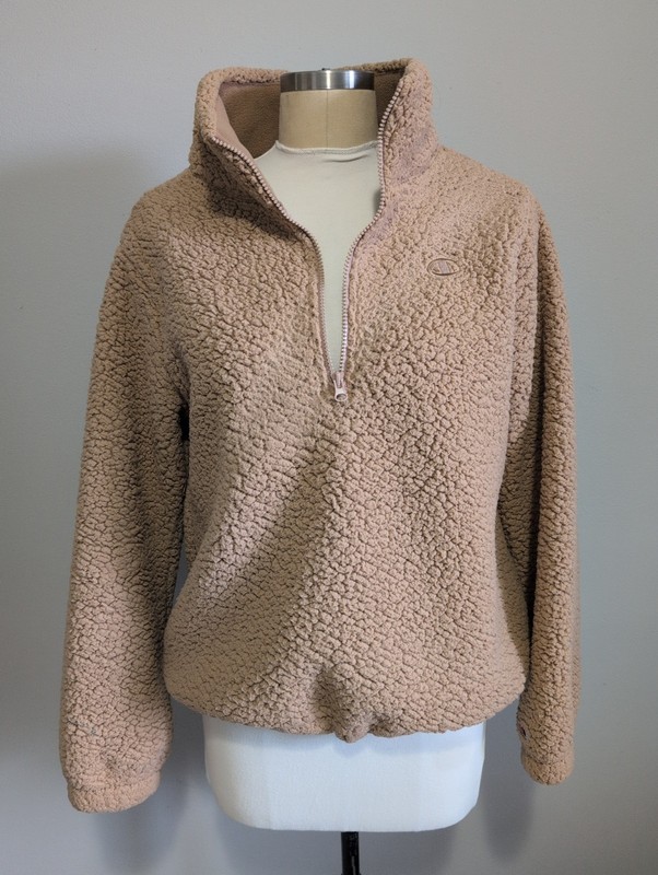 Champion Women's Sherpa Fleece 1/4 Zip Pullover Jacket Beige Tan Size Medium M