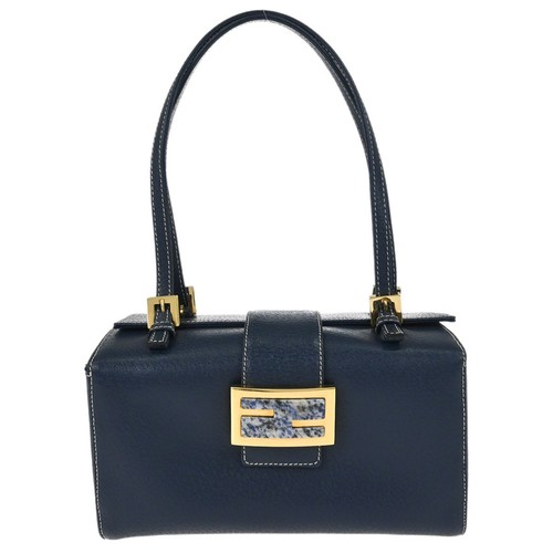 Fendi Blue Leather Baguette Box Handbag 10163350002 179041