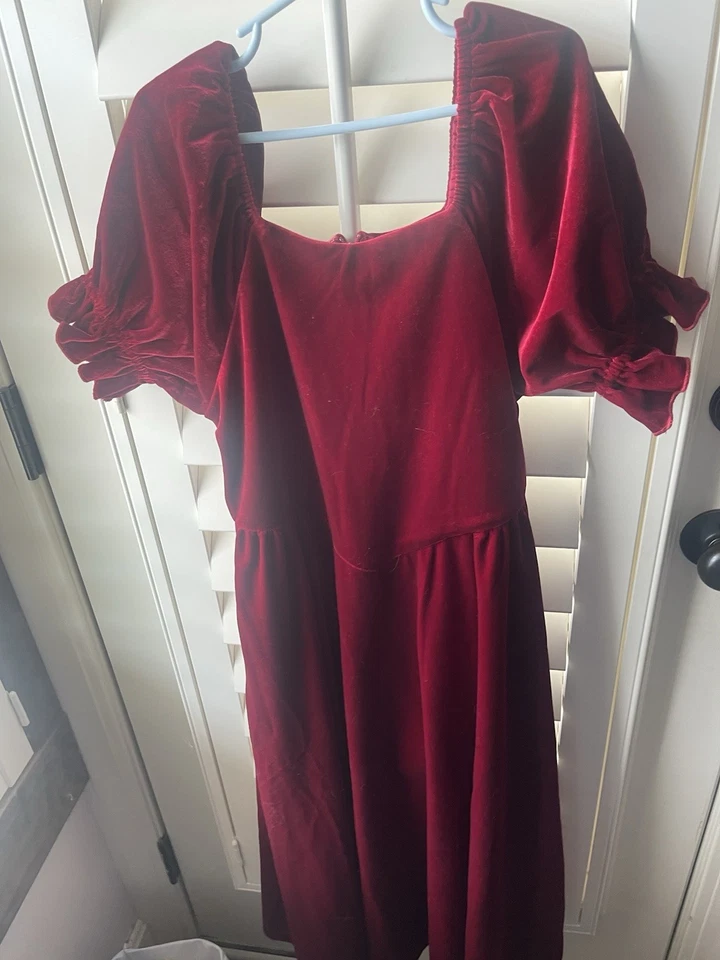 Vestido de terciopelo rojo con mangas abullonadas Ivy City Co para niñas talla 9-10 Foto 3 de 3
